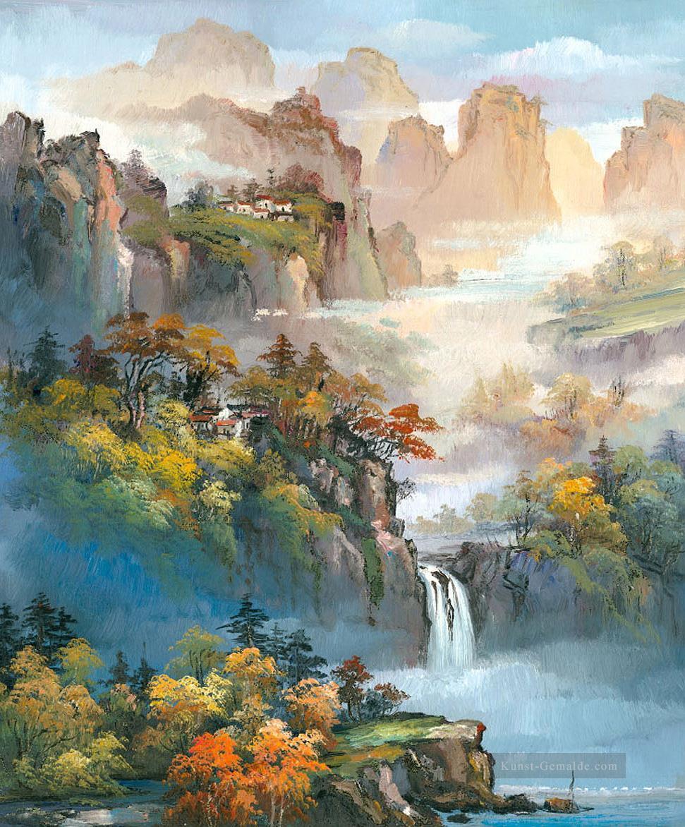 Chinesische Landschaft Shanshui Berge Wasserfall 0 954 Ölgemälde